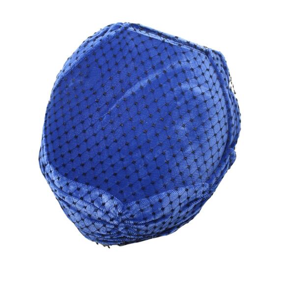 Vintage Blue Velvet Juliette Cap Cocktail Hat in Blue Velvet w Netting - Hey Viv - Picture 5 of 7